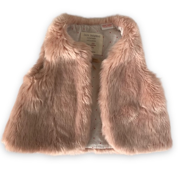 👚2/$10👗3/$12 Zara Pink Faux Fur Vest Baby Girls Size 6-9 Months - Picture 2 of 8